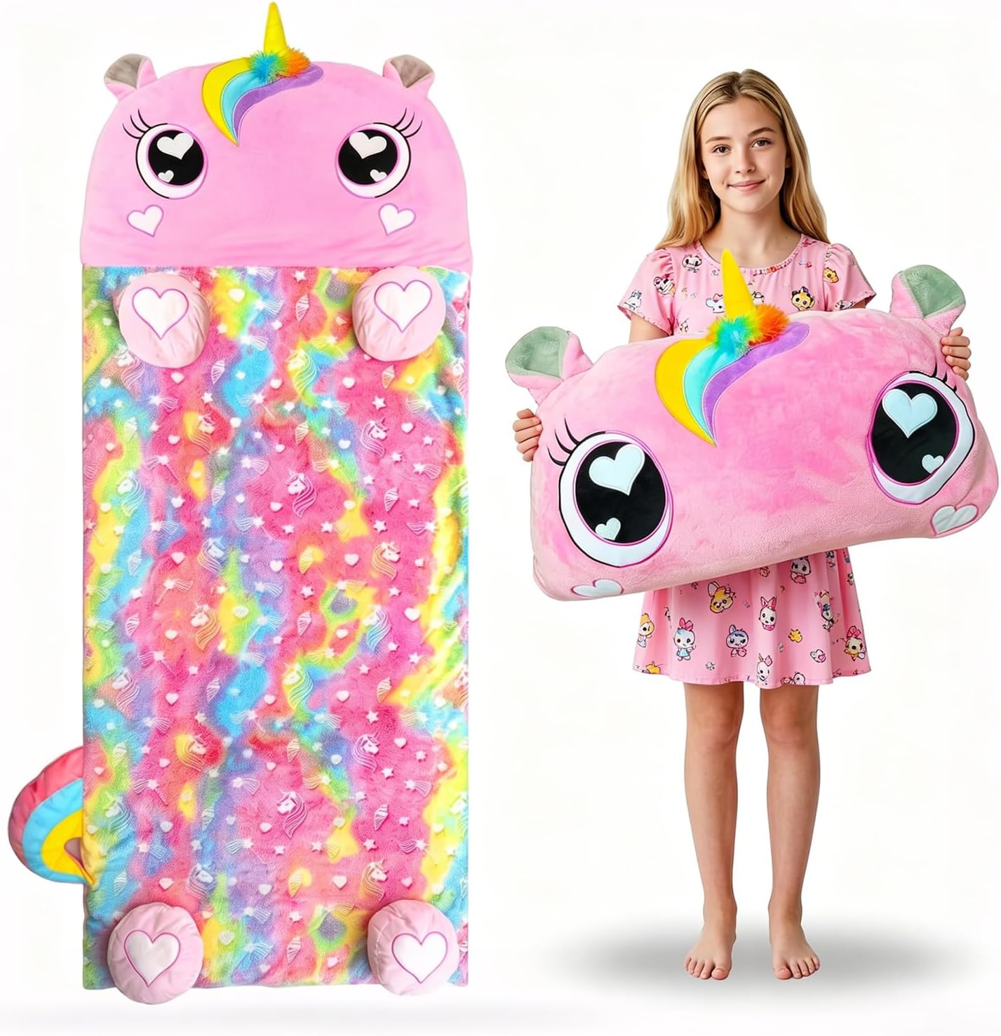 Kids Sleeping Bag, Large Unicorn Slumber Bag for Girls Boys, Portable Nap Mat, Preschool Daycare Kindergarten Birthday Gift 3-12 Yr Child