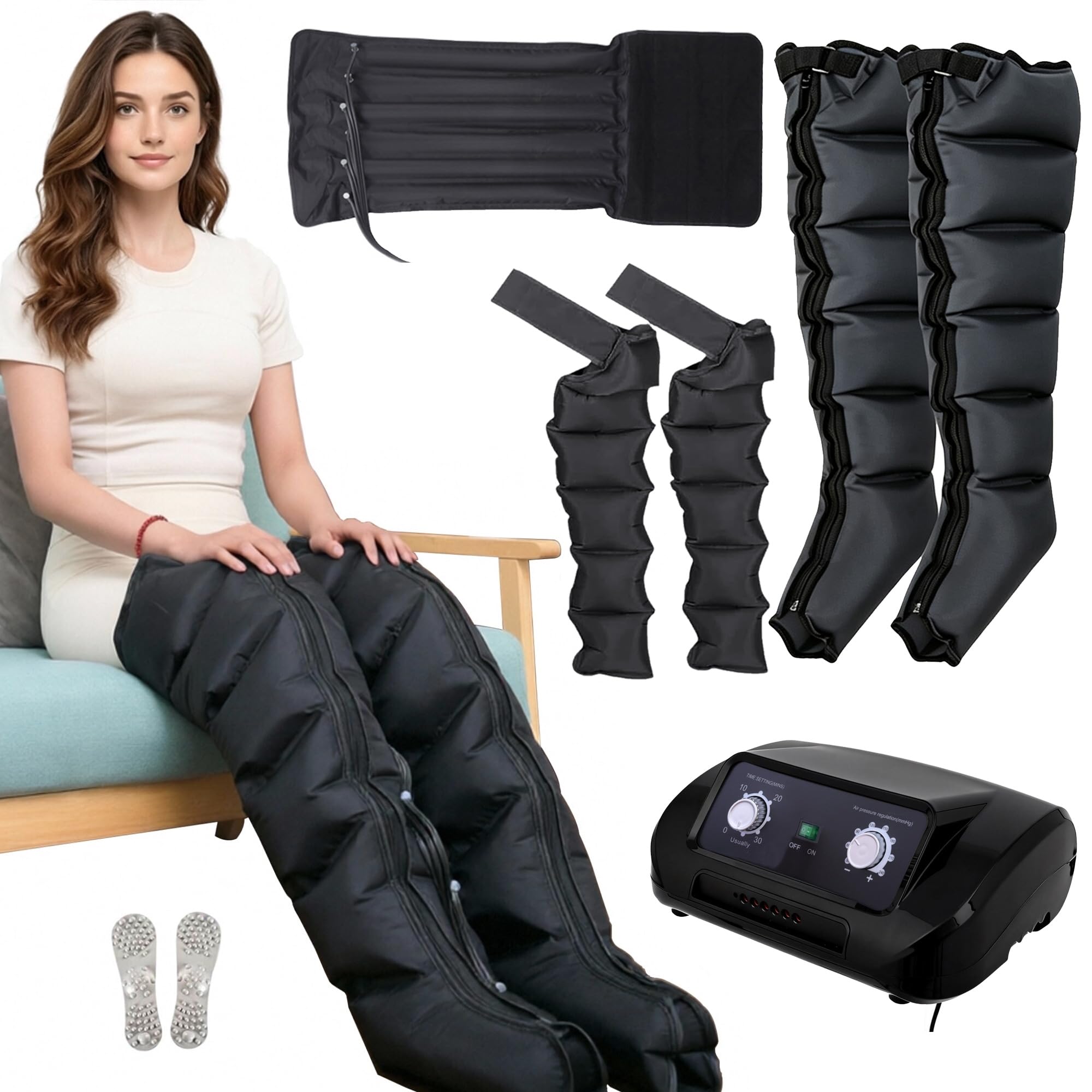 Appareil Pressothérapie Lymphatique 6 Caméras, Jambes Ventre, Bras (Noir L)