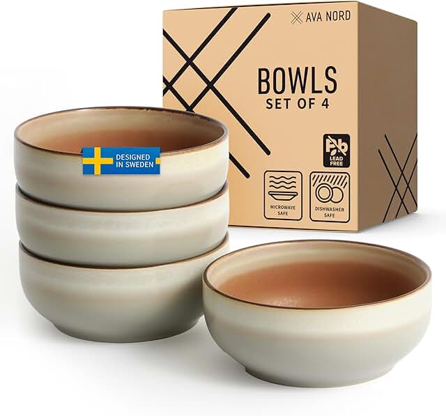 Stoneware Ceramic Cereal Bowls Set of 4, 21 oz | Lead-Free, Cadmium-Free...