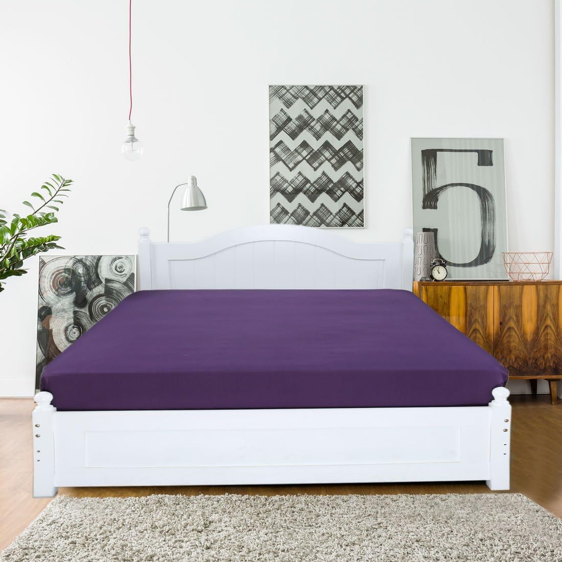 uxcell Fitted Sheet Only, 200 Thread Count 100% Cotton Fitted Bed Sheet with 15" Large Pocket - Breathable Durable Bottom Sheet Dark Purple Queen(79" x 59"/203 x 152cm)