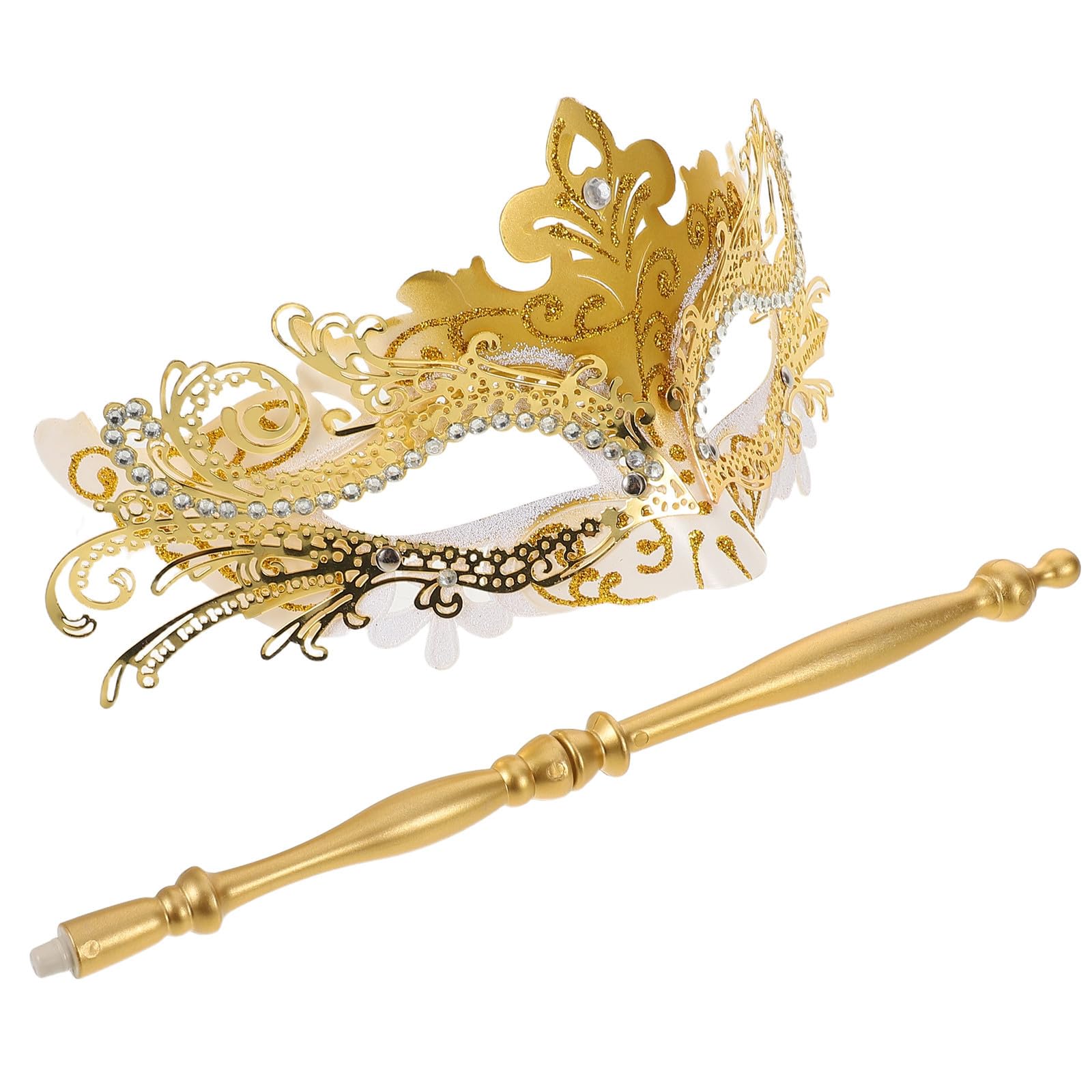 Healvian 5 Pezzi Maschera da Ballo in Plastica Oro con Motivo Drago e Bastone