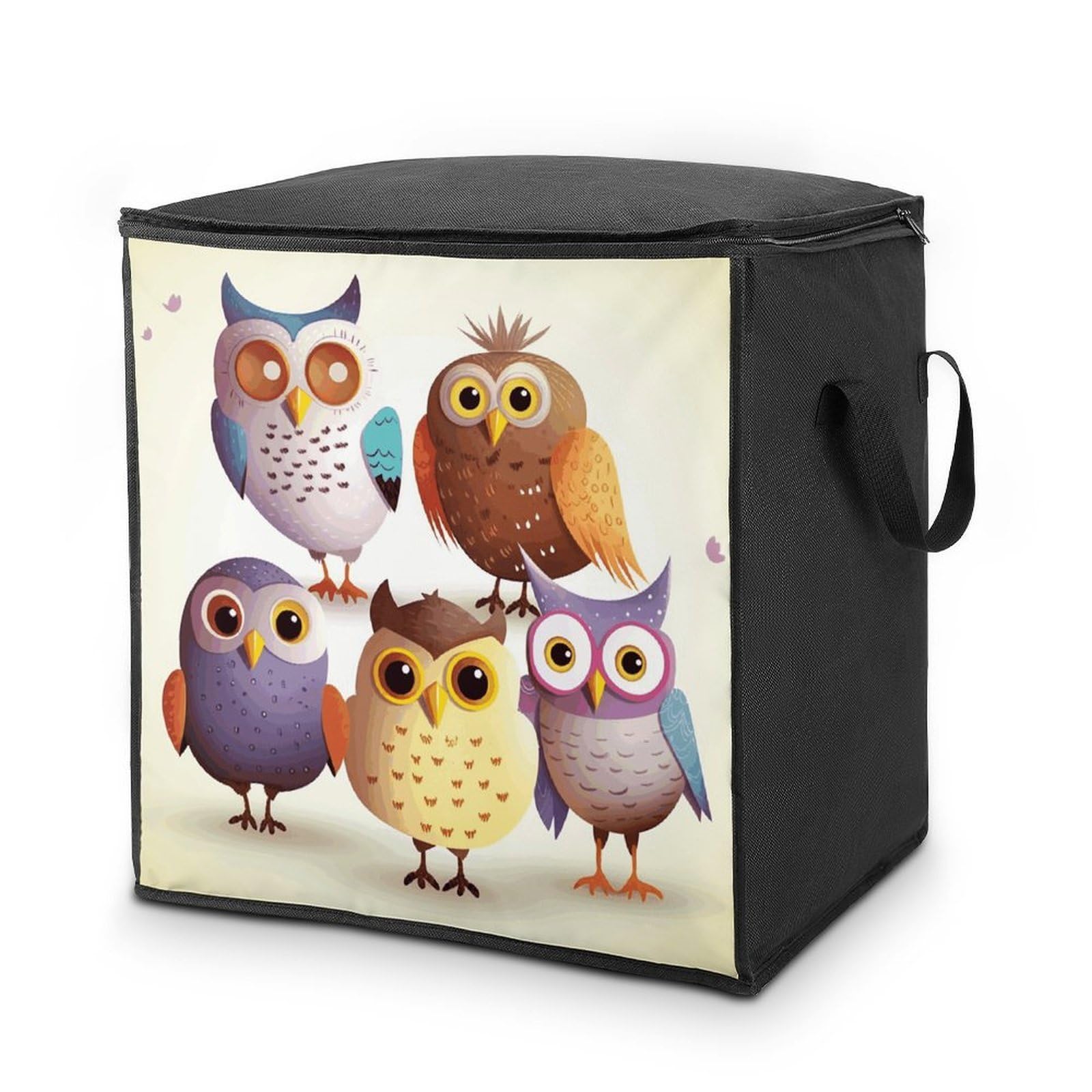 Owls Birds Storage Bag with Zippers And Handle Extra Large Bedding Comforter Storage Bag Foldable Blanket Storage Bags Fabric Moving Bags for Closet Organizer (70L)