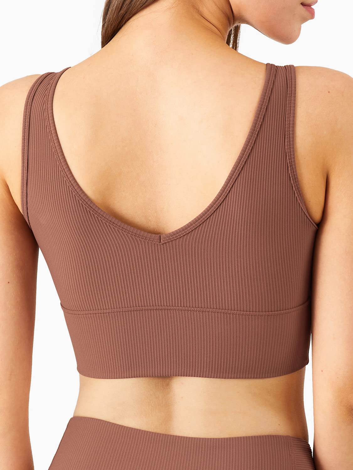 Longline Reggiseno Sportivo Canotta Reggiseno Top per le Donne Senza Soluzione di continuità Reggiseno Sportivo a Costine Top di Allenamento Imbottito Crop Top, U-bronzo, L