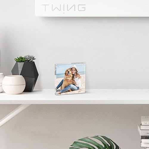 Miniatura 5 de TWING Paquete de 2 portarretratos acrílicos de 4 x 4, imán horizontal de doble cara de 4 x 4 con paño de microfibra, 0.394 + 0.394 pulgadas de