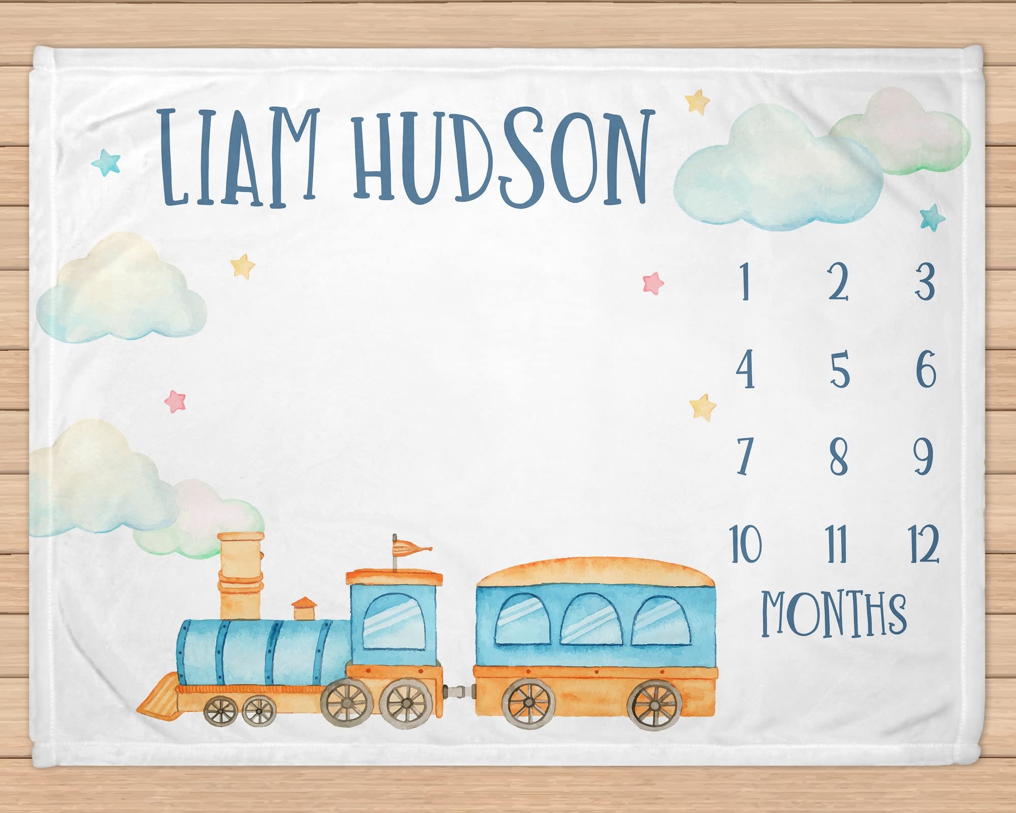 RedLeaf Baby Monthly Milestone Blanket, Train Baby Milestone Blanket, Custom Adventure Blanket, Train Baby Boy Month Blanket, Newborn Adventure Gift for Baby Shower