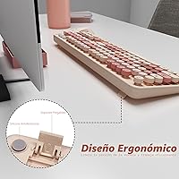 Vista 6 de Combo de teclado y mouse inalámbricos, KOOTOP lindo teclado y mouse, teclado inalámbrico de 2.4G con teclas redondas retro para PC, Mac, portátil