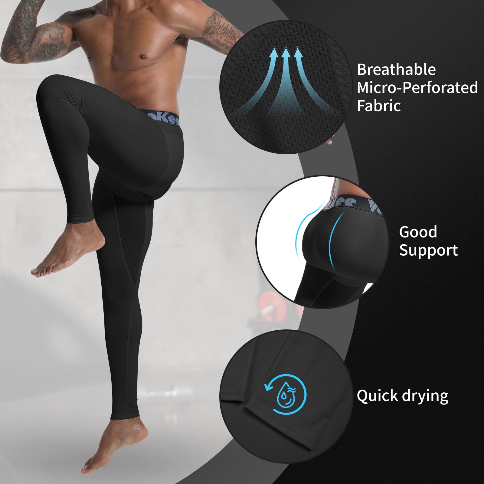 Pantalones de Compresión para Hombre Athletic Leggings Diseño de Malla Secado Rápido Bottoms Sports Base Layer Pants para Cycling Basketball Yoga Gym