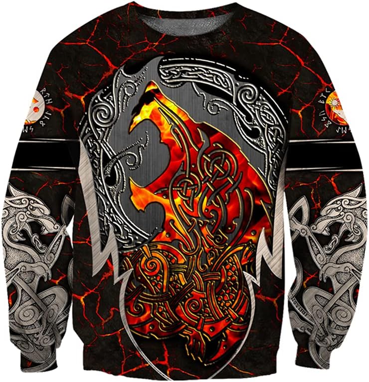 Nordic Fenrir Wolf Pullover Sweater,3D Print Vikig Tattoo Zip Hoodies Fall Casual Loose Jacket Fashion Harajuku Coat