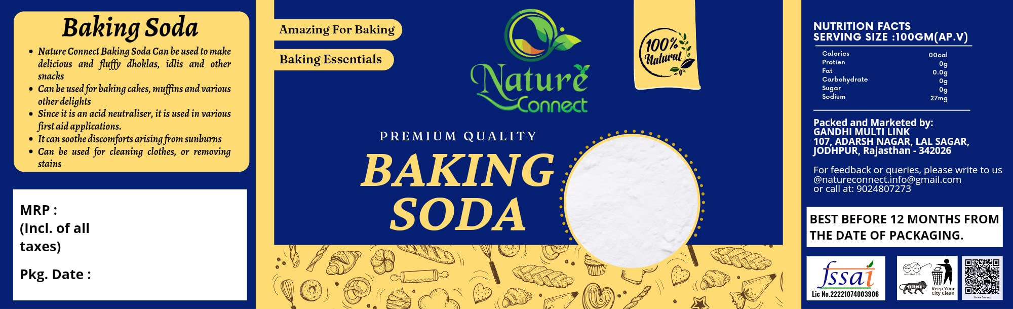 Nature Connect Baking Soda 400 gm Used for Cleaning face Skin Teeth whitening Cooking Eating Sodium Bicarbonate Baking Soda for Cake,Baking Soda Powder Multi-Purpose [Jar Pack] - Image 6 thumbnail
