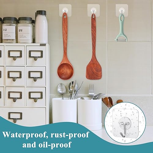 Miniatura 5 de Paquete de 200 ganchos de pared adhesivos fuertes, ganchos autoadhesivos resistentes, gancho adhesivo transparente para colgar sin taladrar para