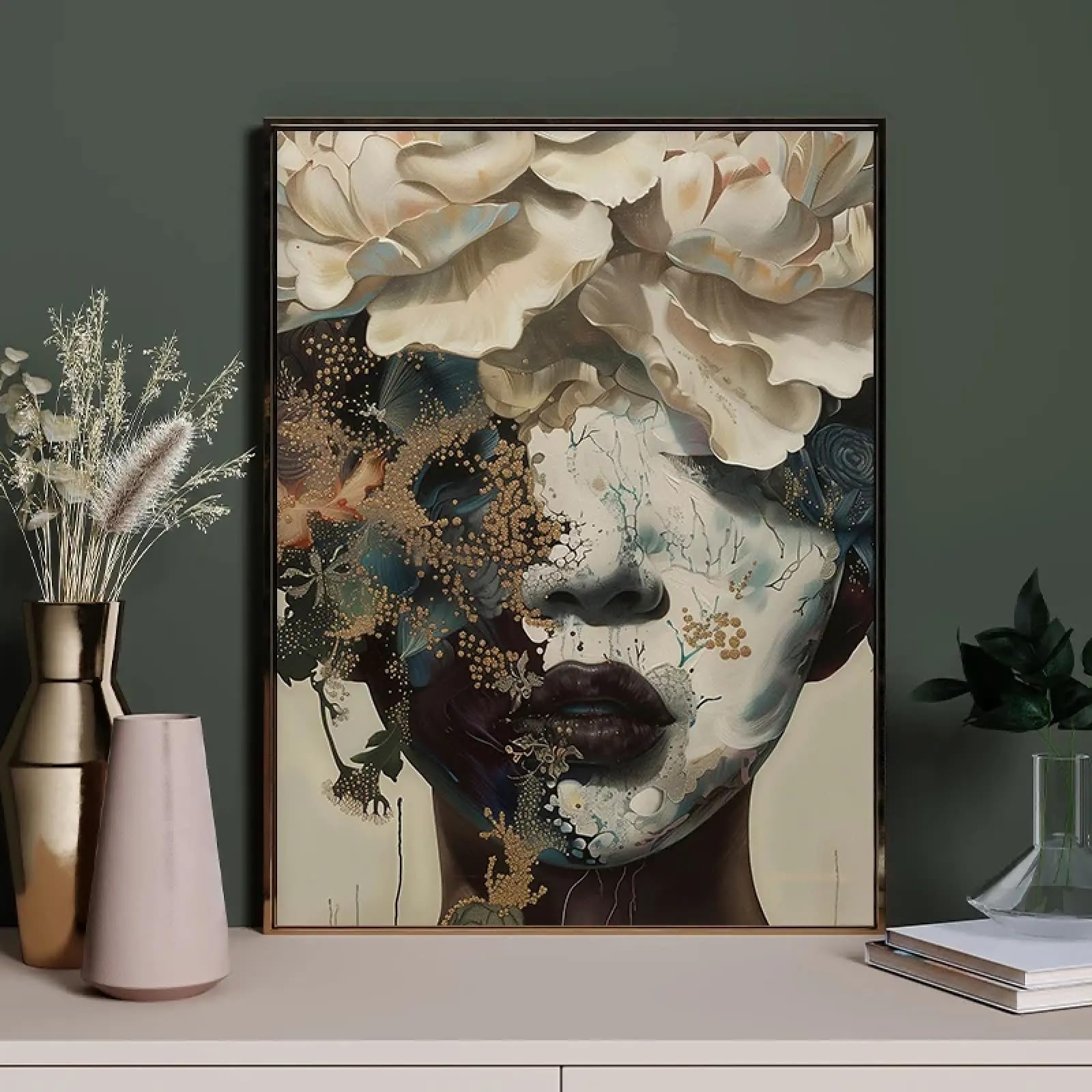 Set Di 3 Stampe Artistiche Da Parete - Donna Afroamericana Astratta Con Piante - Quadro Moderno Minimalista Per Soggiorno O Camera Da Letto - Poster 30x40 Cm (Senza Cornice)