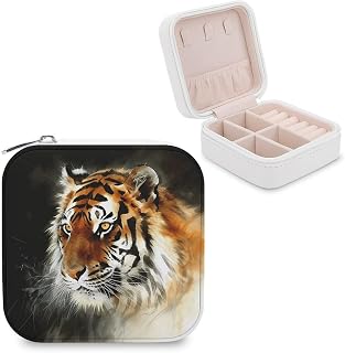 Small Travel Jewelry Case for Women Portable Compact Jewelry Organizer Box | Tiger Jewelry Box Mini Cute Jewelry Storage Holder for Rings Earrings Necklace Bracelet Bangle