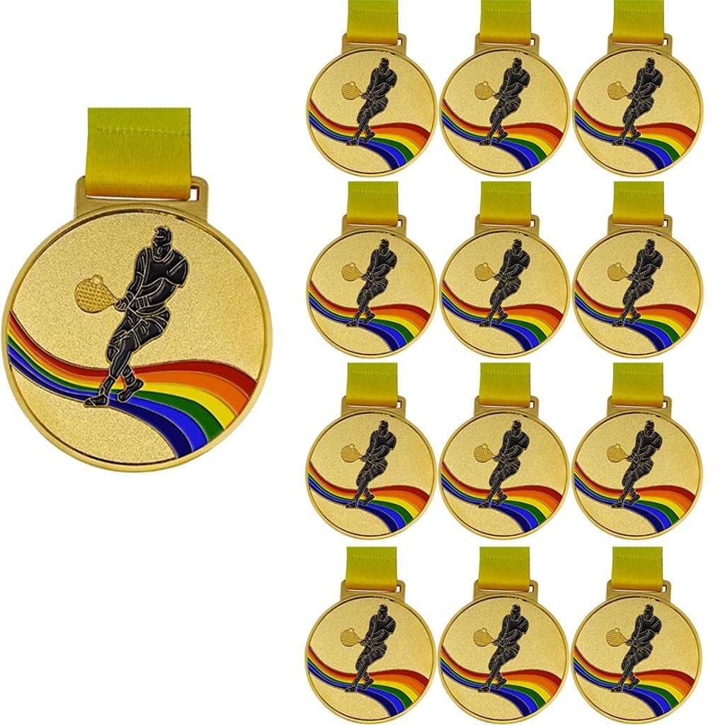 12 Piezas Medallas De Tenis, Medallas De Oro para Equipos De Torneos De Tenis con Cinta Medalla Premios Medallas De Niños Premios