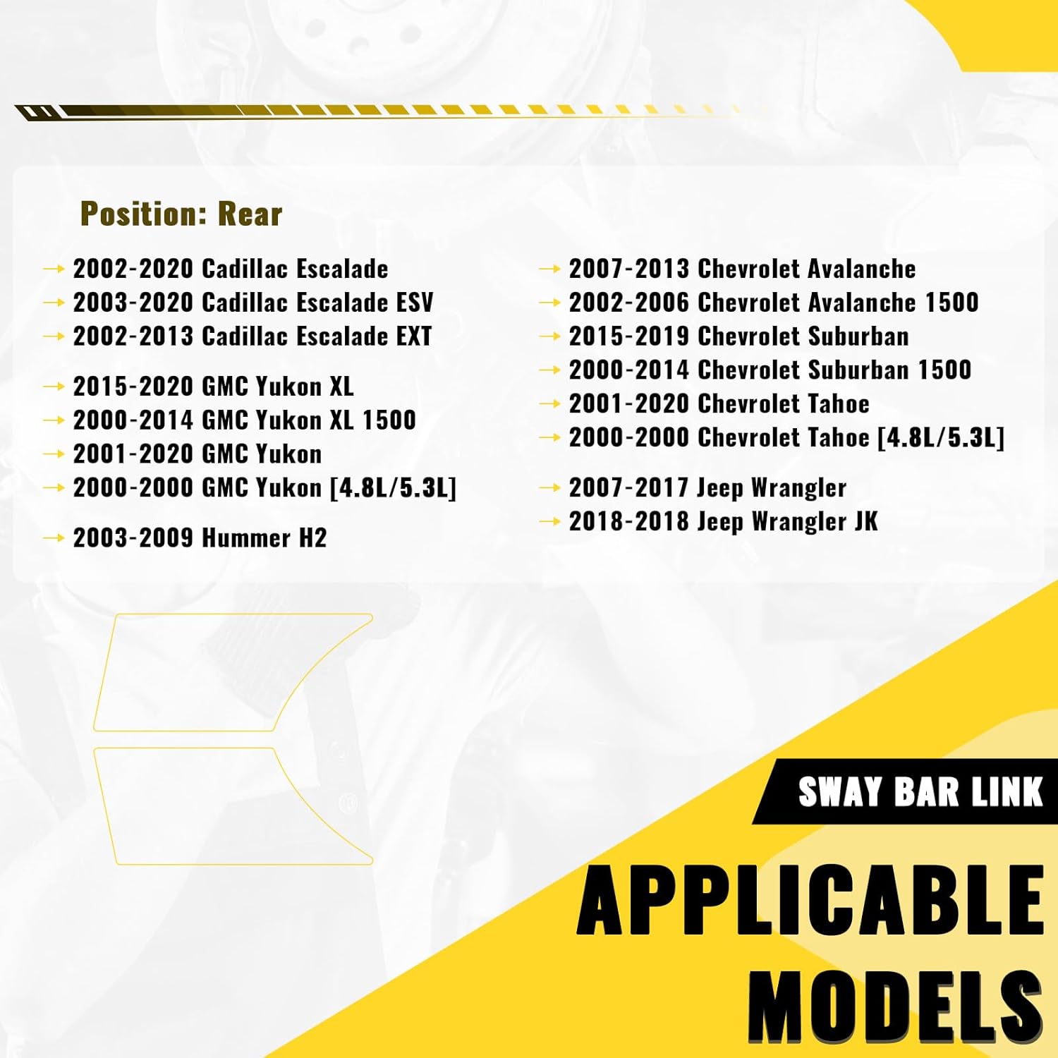 TUCAREST Rear Stabilizer Sway Bar Link 2Pc K6700 Compatible With 02-20 Escalade /07-13 Chevy Avalanche,00-14 Suburban 1500,01-20 Tahoe /01-20 G-MC Yukon /07-17 Je-ep Wrangler [# 52060011AB 15039569]