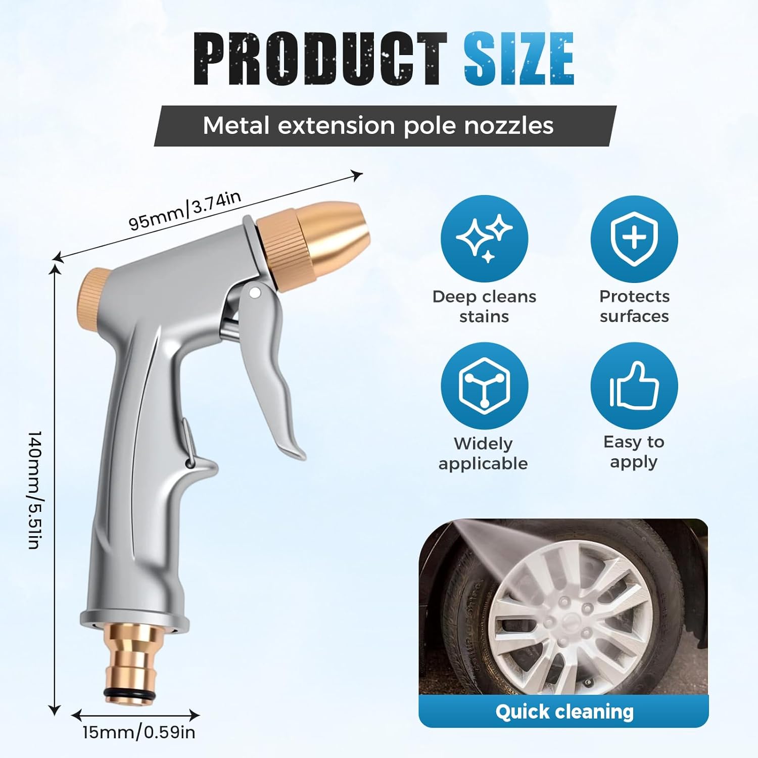 Brass High Pressure Power Washer, Turn Any Hose into a High Pressure Water Cleaning Jet, Heavy Duty Garden Hose Nozzle, for Garden Spray Patio Outdoor Washer Pet Shower Car Wash (Long Nozzle - A)