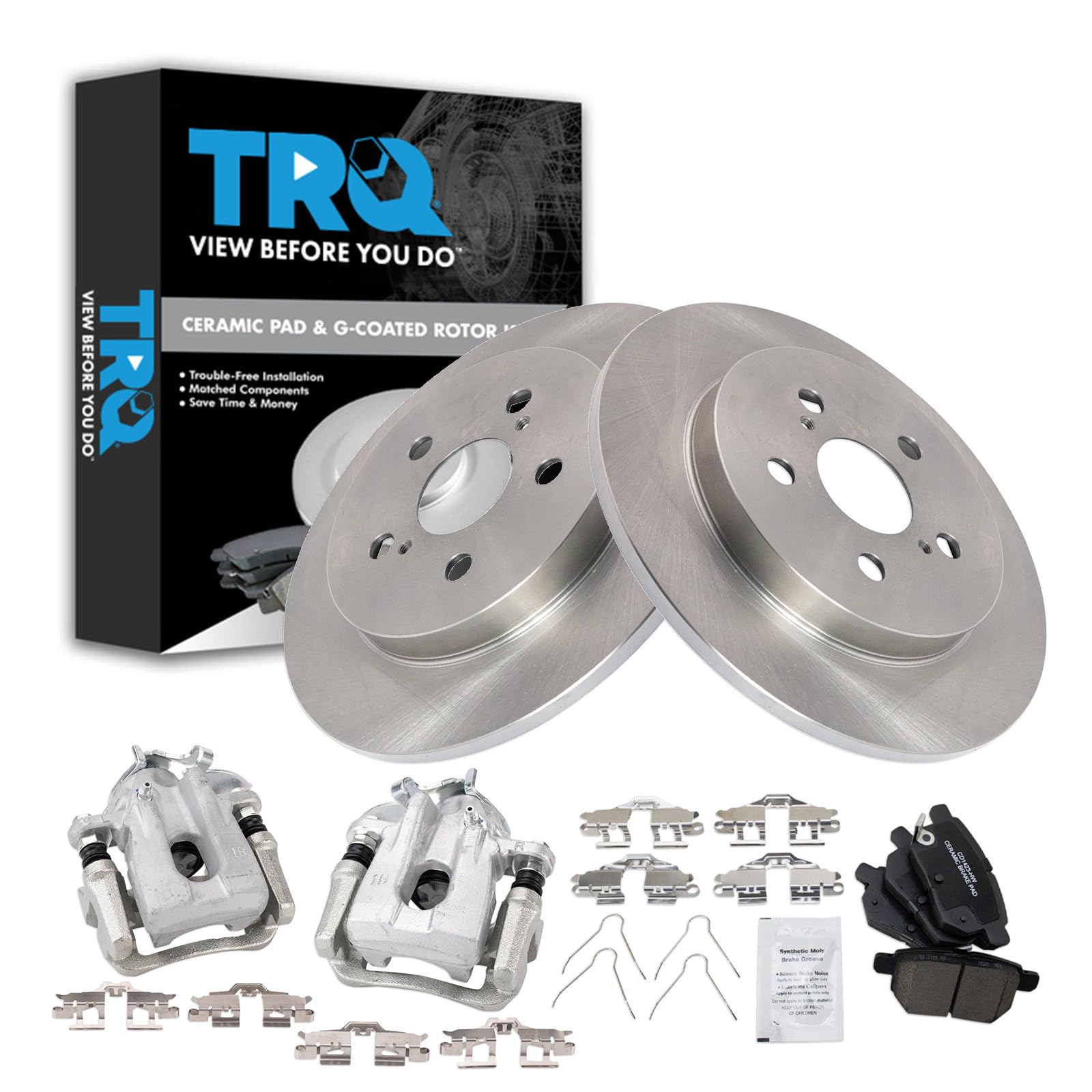 TRQ Rear Brake Pad &amp; Rotor Kit Ceramic Compatible with 2010-2015 Toyota Prius