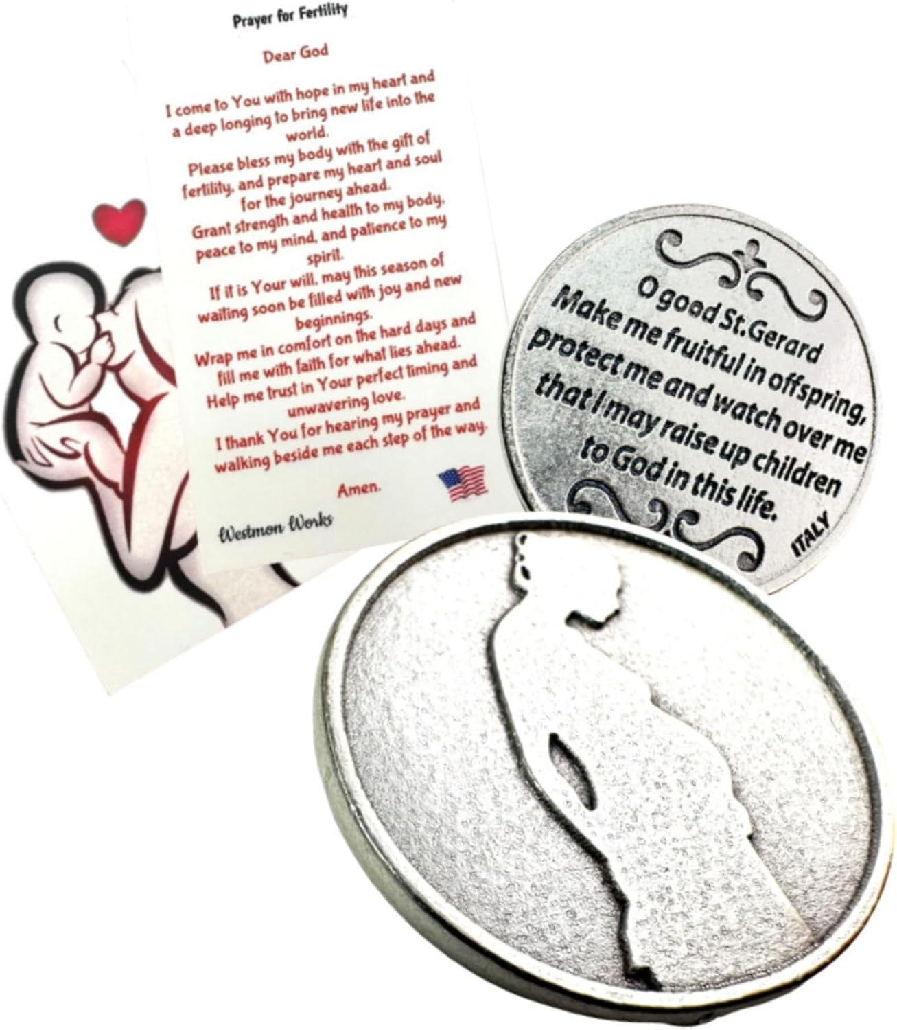 Westmon Works Prayer for Pregnant and Expectant Moms Italian Metal Pocket Token with Saint Gerard Prayer Holy Card Made in the USA