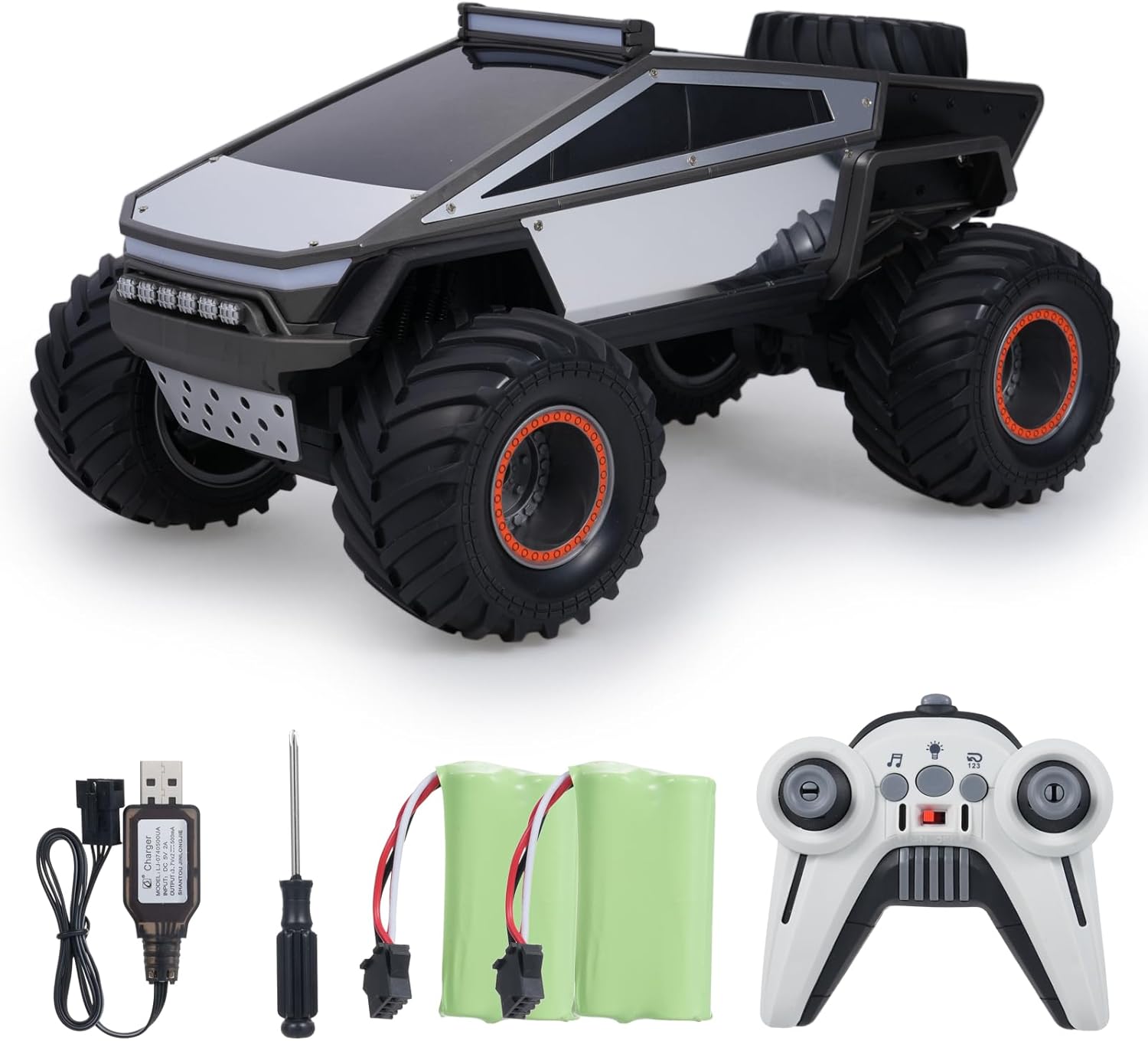 RC Cybertruck Remote Control Car, 1:12 Scale RC Cars for Adults, 2.4GHz All Terrain Off Road RC Pickup Truck with Lights, Music and 2 Batteries, Christmas Birthday Gift