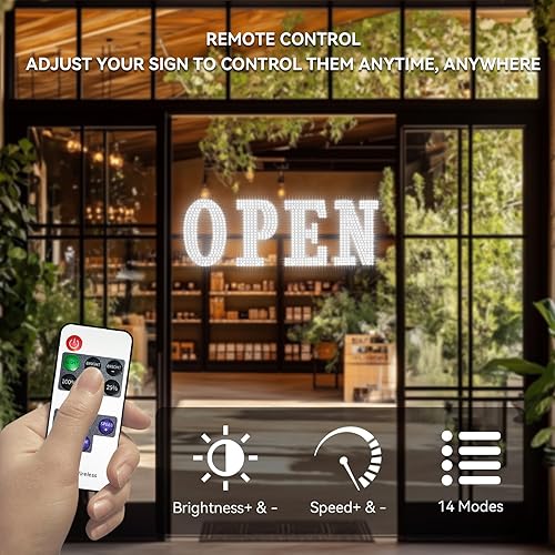 Miniatura 2 de Letreros LED grandes abiertos para negocios con 13 modos de escena, 30 x 10 pulgadas, diseño único súper brillante blanco abierto para ventana