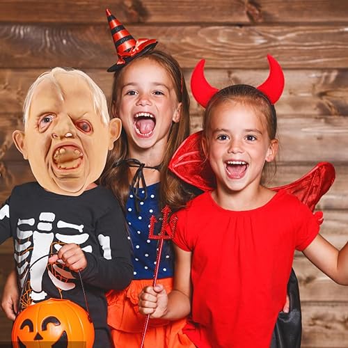 Miniatura 5 de Prop Headgear - Máscara de disfraz de hombre para Halloween, disfraz de terror, ojo oblicuo, aterrador, cabeza completa, de látex, espeluznante para