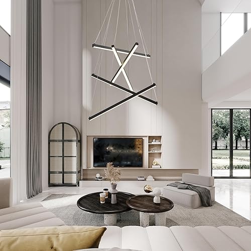 Miniatura 6 de HONGREN Candelabros modernos para comedor, lámpara colgante lineal LED plateada, 7 luces de luz diurna, 6000 K, 23.62 pulgadas, iluminación colgante