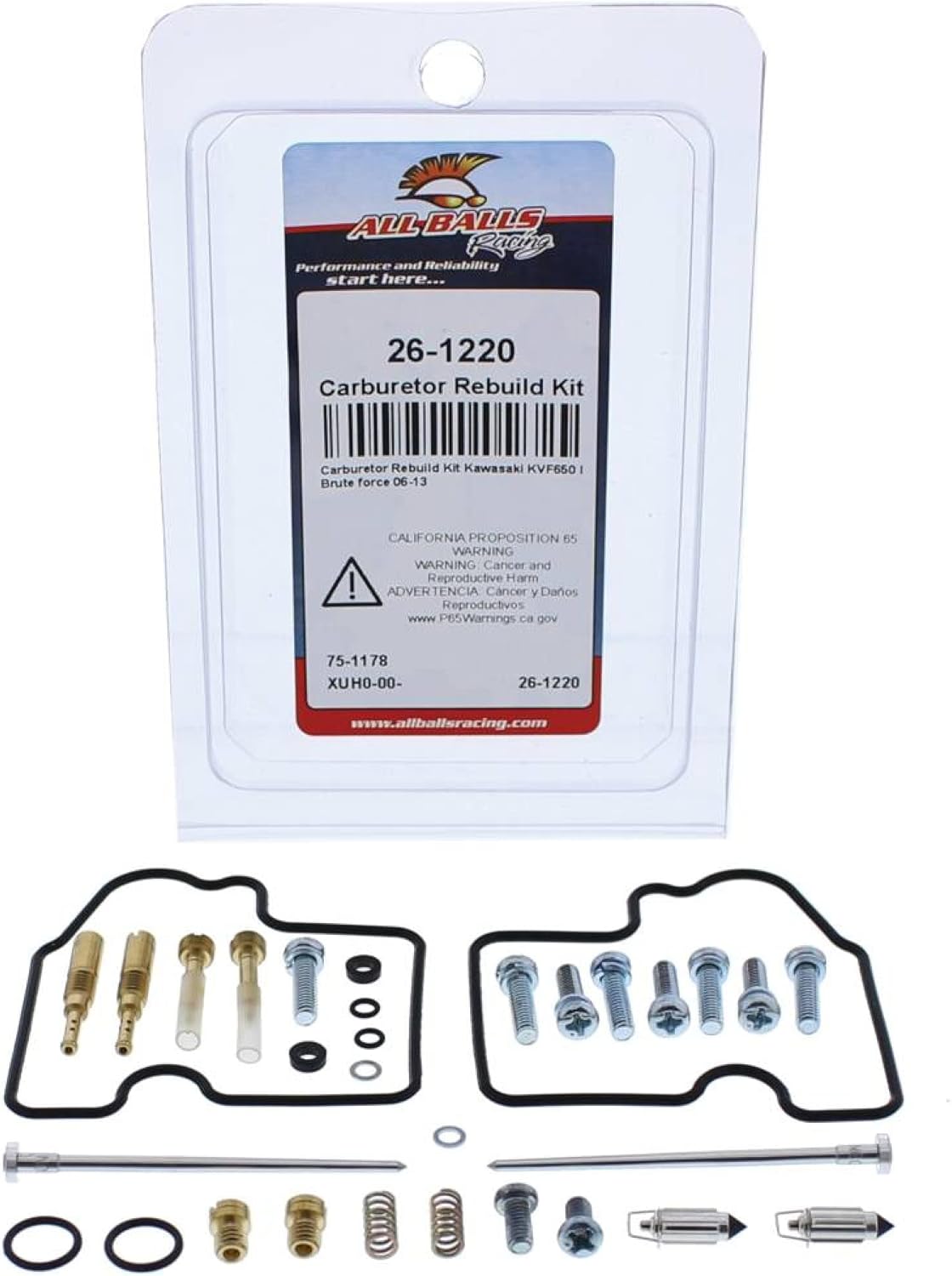 All Balls Racing 26-1220 Carburetor Rebuild Kit Compatible with/Replacement For Kawasaki KVF 650 Brute Force 4x4i 2006-2013