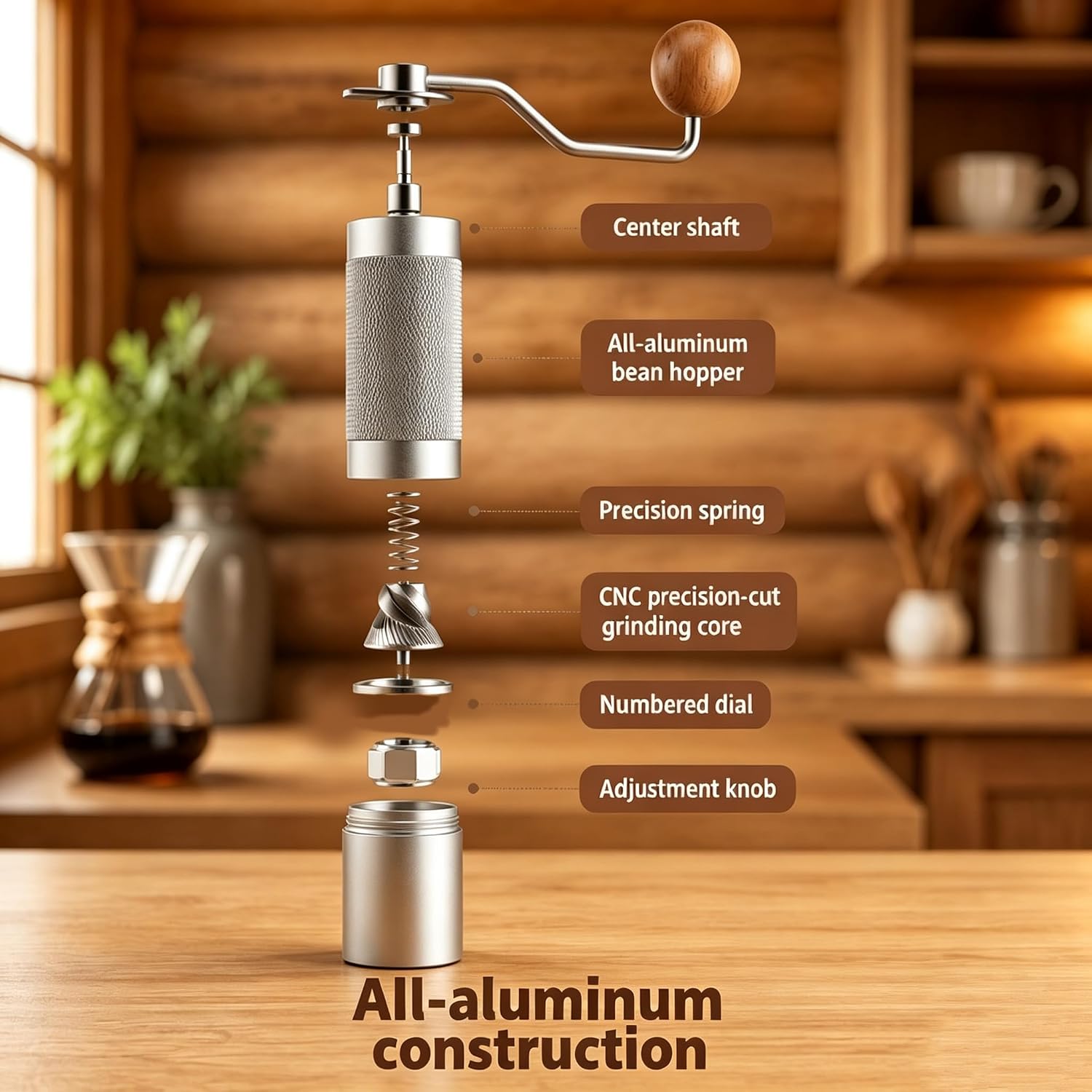 Manual Coffee Grinder, Stainless Steel Conical Burr for Espresso & Travel