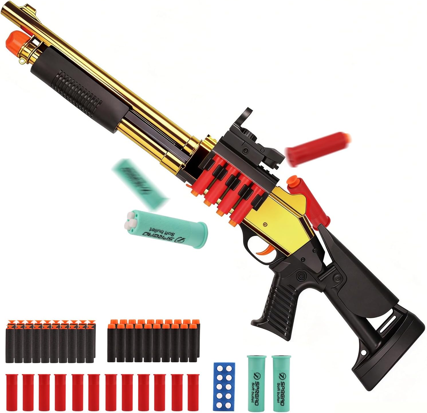 30 Inch Manual Loading Soft Bullet Shotgun, Foam Blaster Soft Dart Blaster with 50 Darts, Shell Ejecting Airsoft Shotgun for 15+ Years Old Outdoor Play, Gifts for Christmas Birthday Halloween