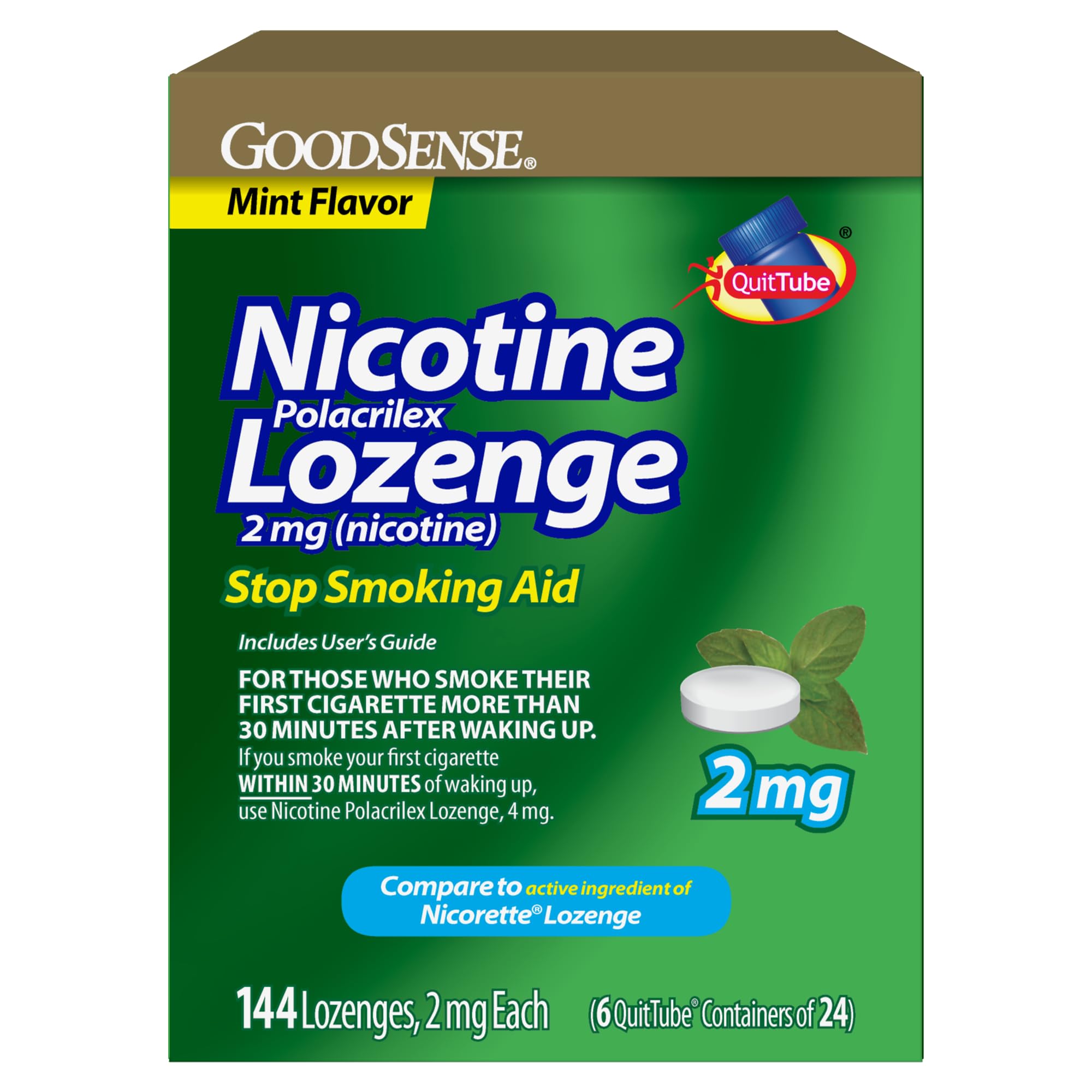 GoodSense Nicotine Polacrilex Lozenge 2 mg (Nicotine), Stop Smoking Aid, Mint Flavor, 144 Count