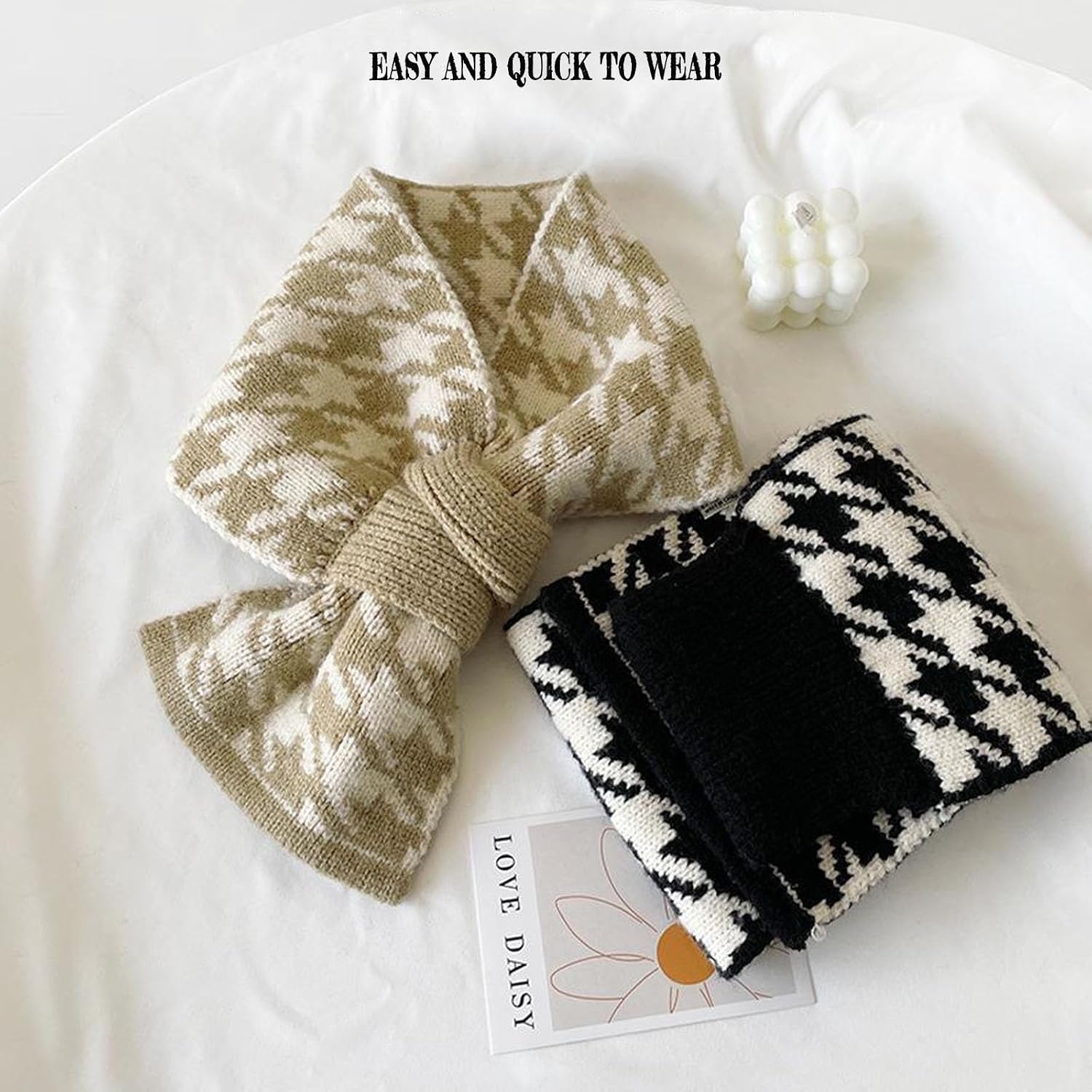 huablo Winter Warm Knitted Scarf Women's Premium Houndstooth Collar Scarves