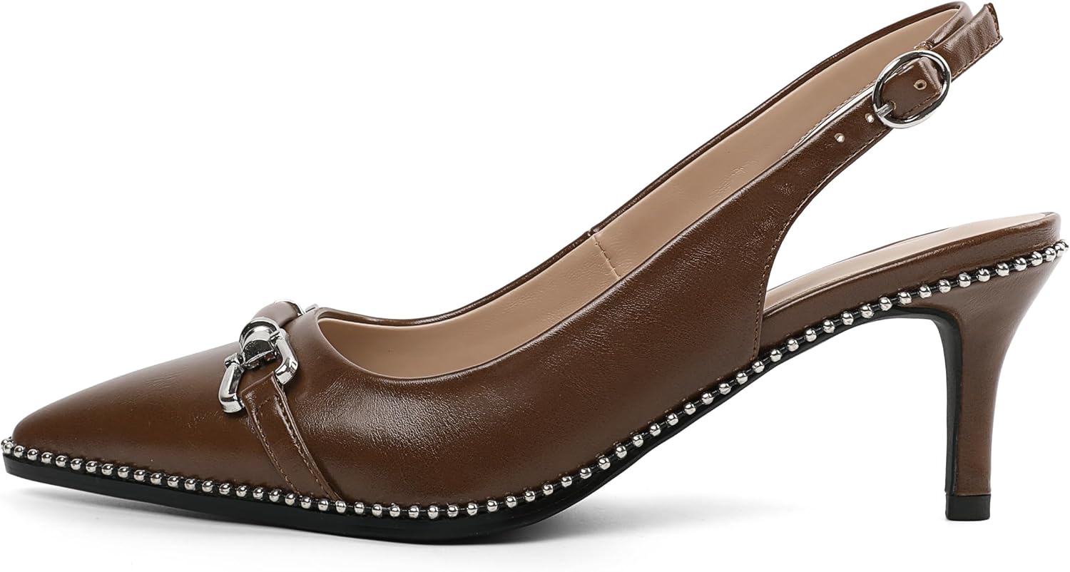 YODEKS Slingback Kitten Heels Women's Pointed Toe Low Heel Pumps 2.5 Inch Beaded Metal Buckle Shoes US Size 5-13 - Image 4