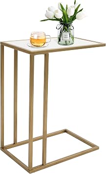 Marble Side Couch Table Gold Rectangle Tables for Small Spaces Coffee Table, Modern Accent Tables Narrow End Table for Living Room, Bedroom Slide Under Sofa Tables - 19" L x 12" W x 24" H