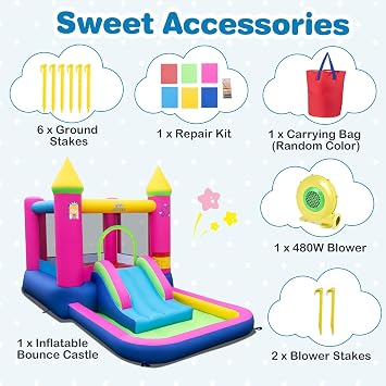 BOUNTECH Inflatable Bounce House with Ball Pit, Princess Bouncy House for Kids Indoor Outdoor w/Jumping Area, Basketball Hoop, Blower, Bounce House with Slide for 3-12 Backyard Birthday Party Gifts