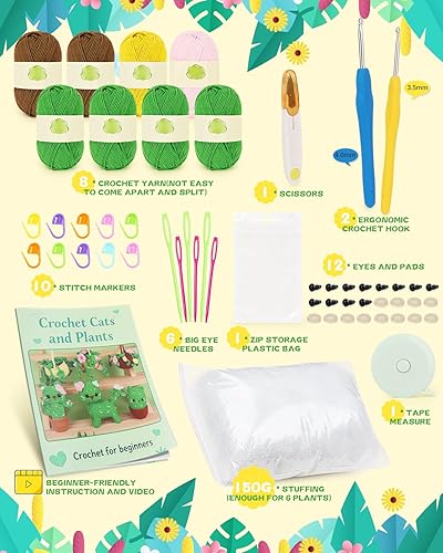 Miniatura 4 de Coopay Kit de ganchillo para principiantes, kit de inicio de ganchillo con tutoriales en video paso a paso, kit de tejido familiar de plantas para