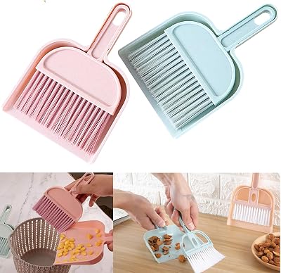 2PCS Mini Dustpan and Brush Set, Hand Small Broom and Dustpan Set Portable Cleaning Brush for Kitchen/Desktops/Bedroom