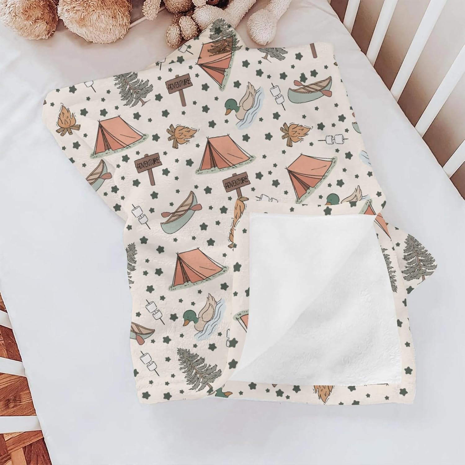 Retro Camping Adventure Baby Blankets for Girl Boy Infant Newborn Toddler Nursery Crib Camp Mallard Ducks Lake Trees Stars Swaddle Receiving Blankets Summer Camp Outdoor Bed Blanket 40x50inch