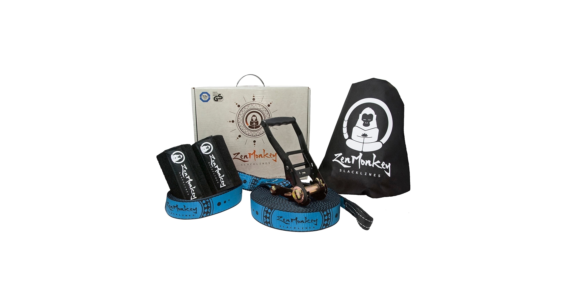 ZenMonkey Slackline Kit With Overhead Training Line, Arm Trainer, Tree Protector