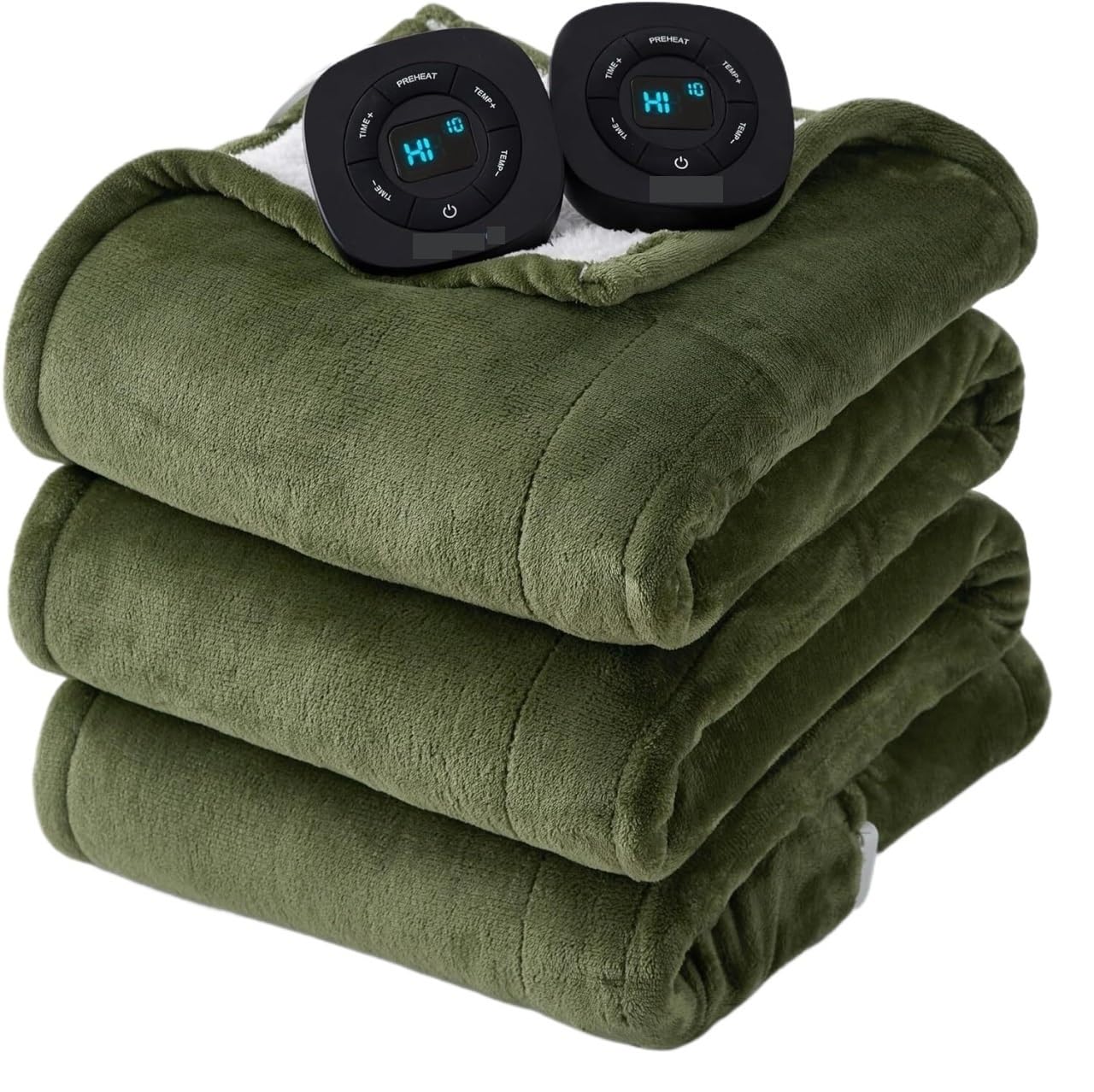 Flannel Soft Blanket, Comfortable Temperature-Adjustable Heating Blanket for Bed, Sofa (100x90 Inches, Cream White)(10 - Olive Green)