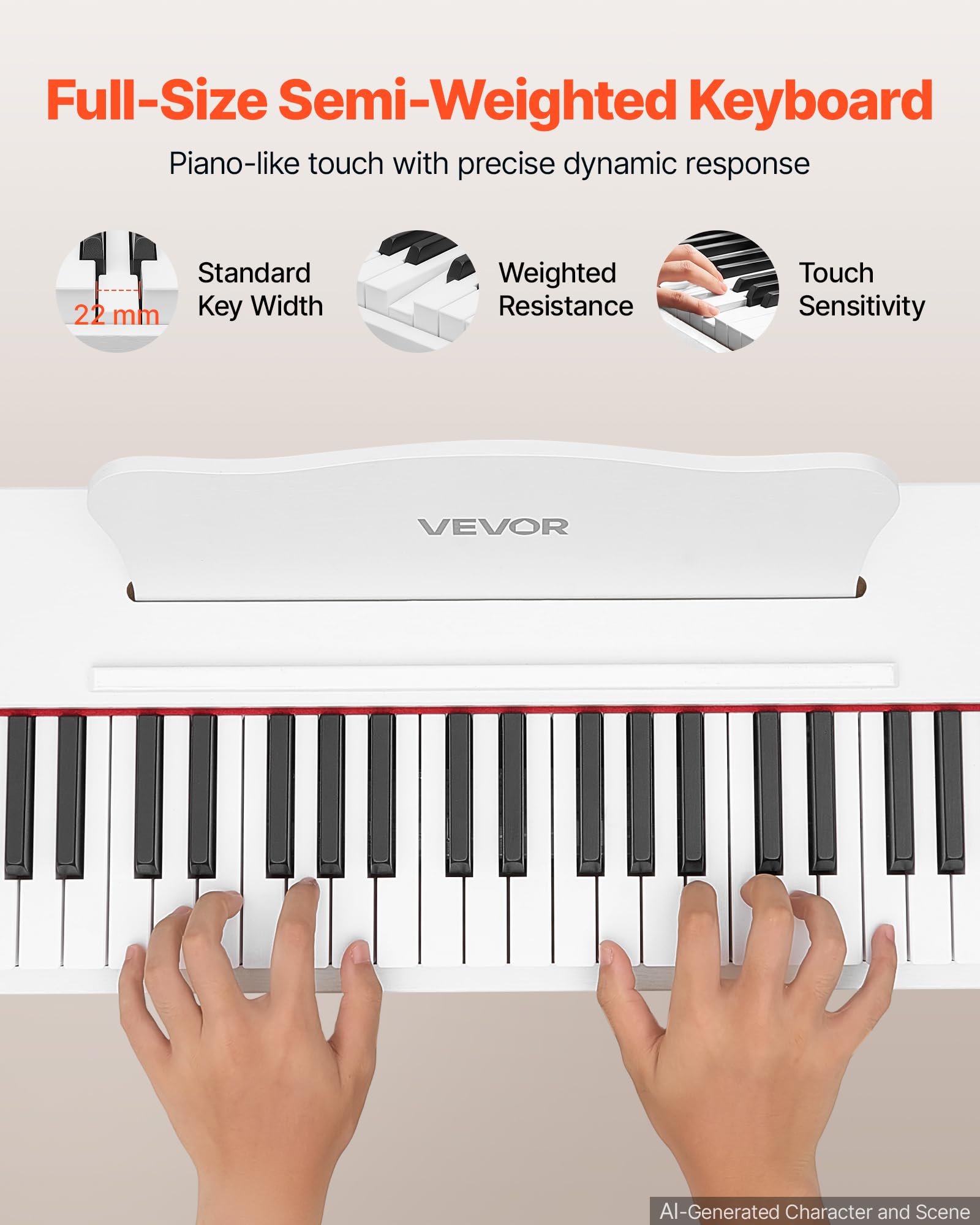 VEVOR Digitalpiano 88 Halbgewichtete Tasten E-Piano HiFi-Lautsprecher Weiß