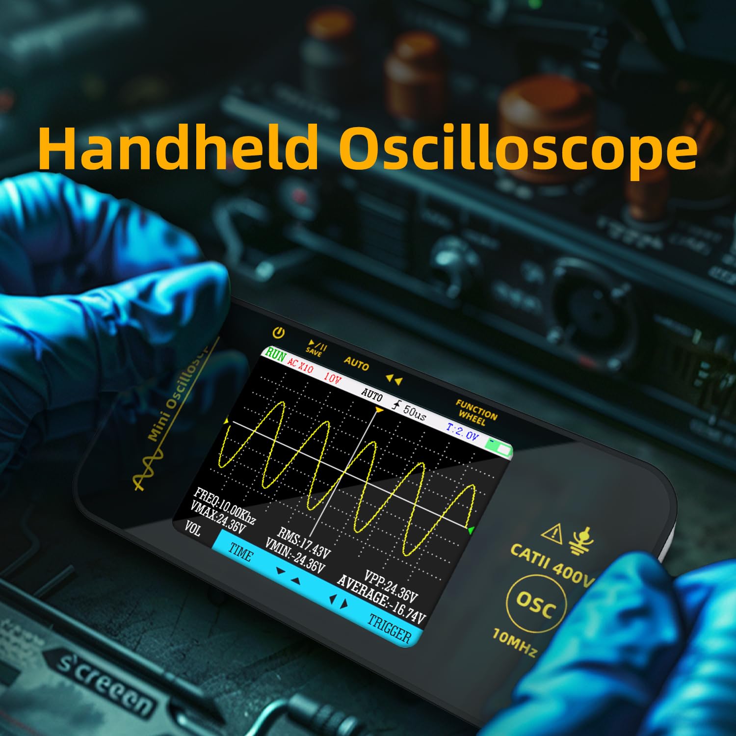 BSIDE Osciloscopio digital Ancho de banda 10MHz Osciloscopio de mano Pantalla TFT de 3.2'' Osciloscopio portátil 48MSa/s Frecuencia de muestreo Función de disparo Auto/Nomal/Simple
