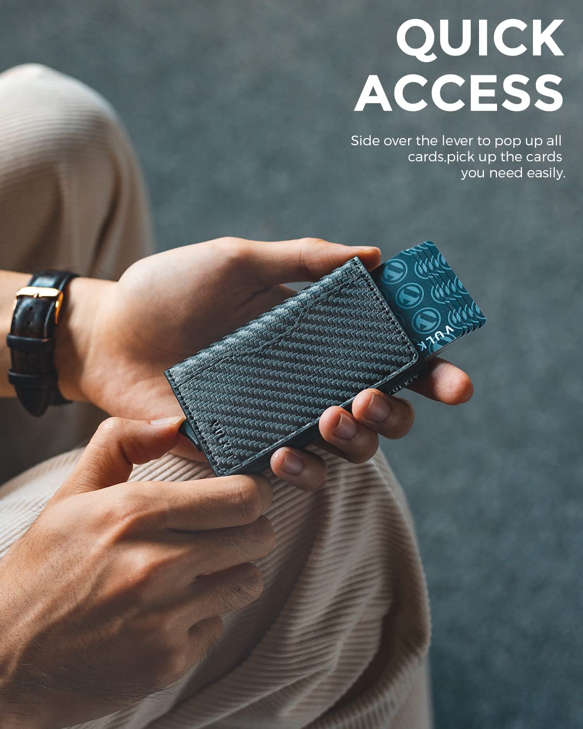 VULKIT Cartera Tarjetero Hombre Pequeño con Ranuras de Piel Tarjetero Metalico para Tarjetas Automatico Caso con Bloqueo RFID