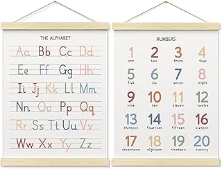 BONETAT Numbers alphabet poster for Nursery Toddlers, Play Room Wall Decor, ABC Wall Chart, Wall Hanging Decor for Toddler Playroom Decor Kids Wall Decor, Wooden Alphabet Banner-A02