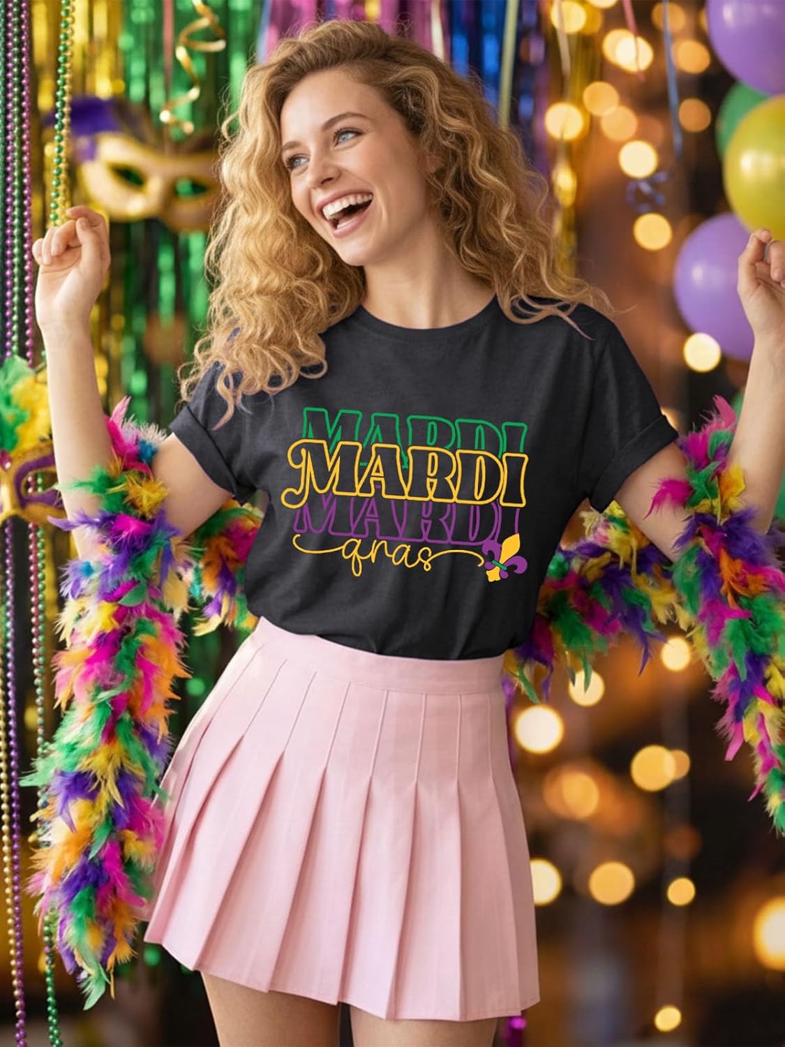 Carnival Shirt for Women Cheer Outfit Fat Tuesday Tshirt Fleur De Lis Graphic Tee Mask Carnival New Orleans Party Tops - Image 2