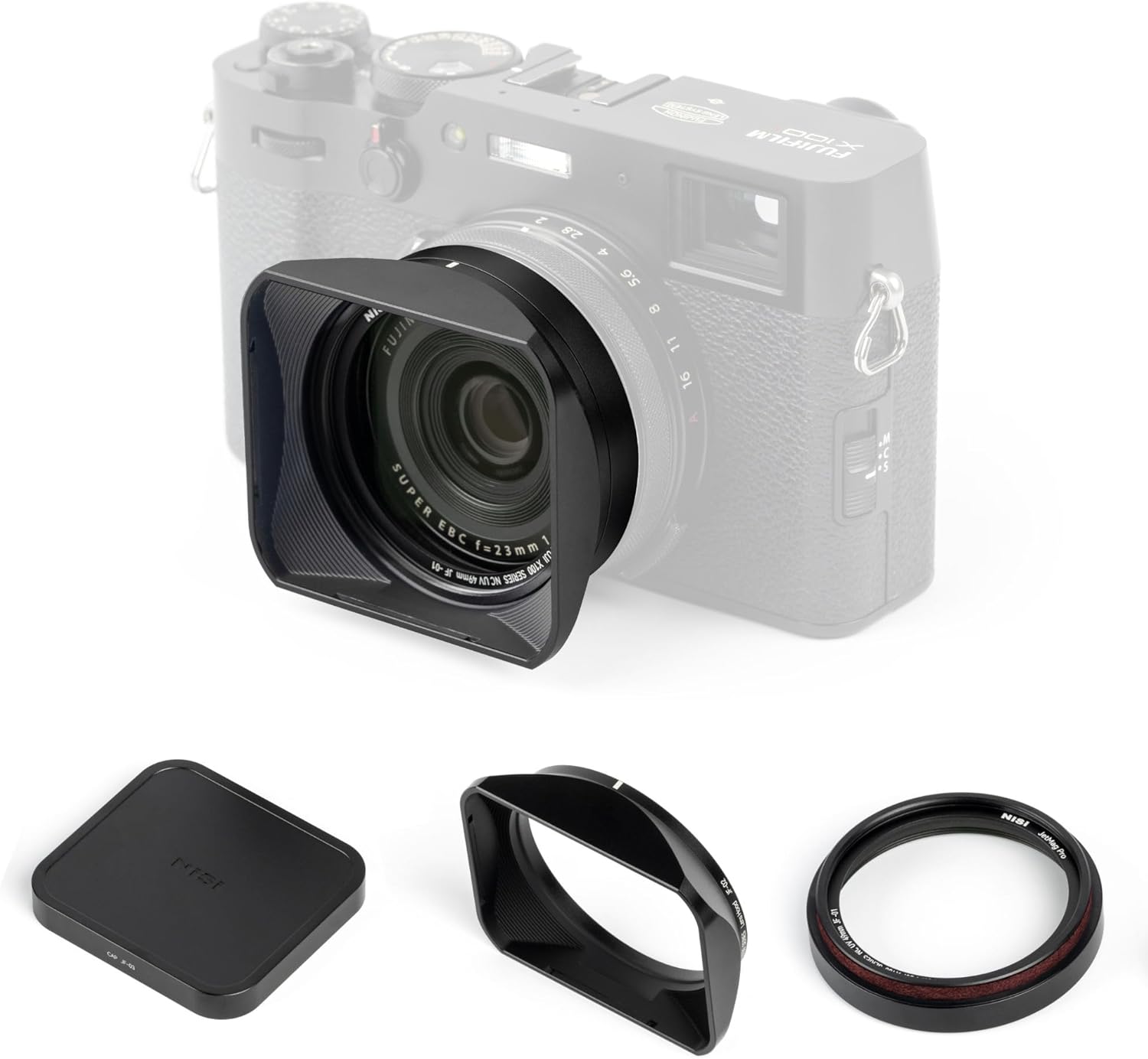 NiSi JetMag Pro Fuji X100 Series Lens Hood Kit (Black) – NC UV Filter + 49mm Filter Adapter with Press-On Square Lens Hood & Magnetic Cap – Fits Fujifilm X100VI, X100V, X100F, X100T, X100S, X100