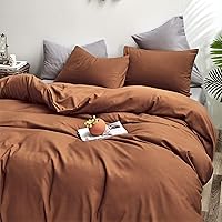 Vista 3 de CLOTHKNOW Juego de edredón de 3 piezas de color marrón caramelo, tamaño individual/individual XL, color terracota suave, color óxido con 2 fundas