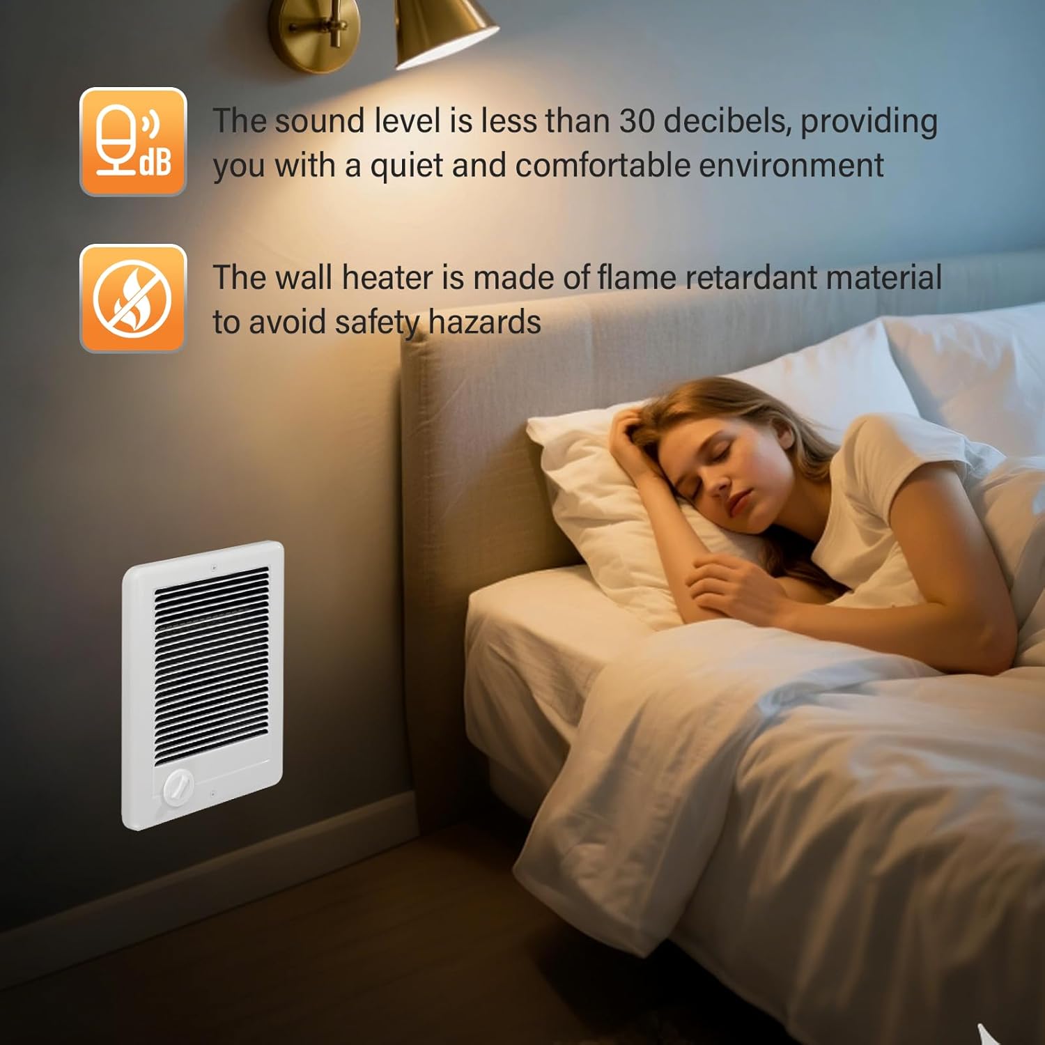 CSC151TW Electric Wall Heater (Model: CSC151TW, Part: 67509) - 5120 BTU, 120V, Built-in Thermostat, Ultra-Quiet, White for Medium Rooms