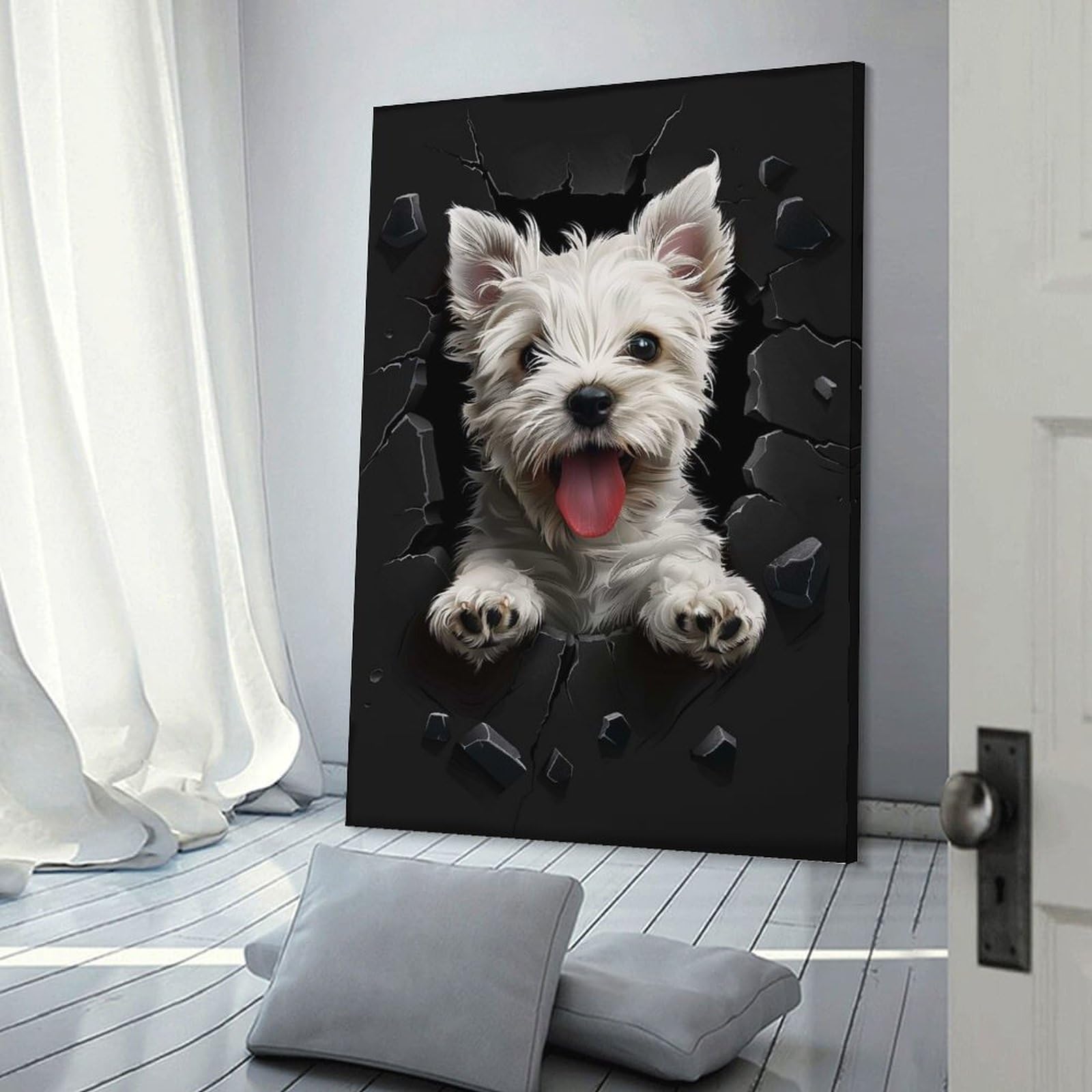 Junmoney West Highland Terrier Dog Room Decor Wall Art, 12x18inch(30x45cm), for Office, Study Or Home Workspace, A Smart Decor Choice for Study Walls