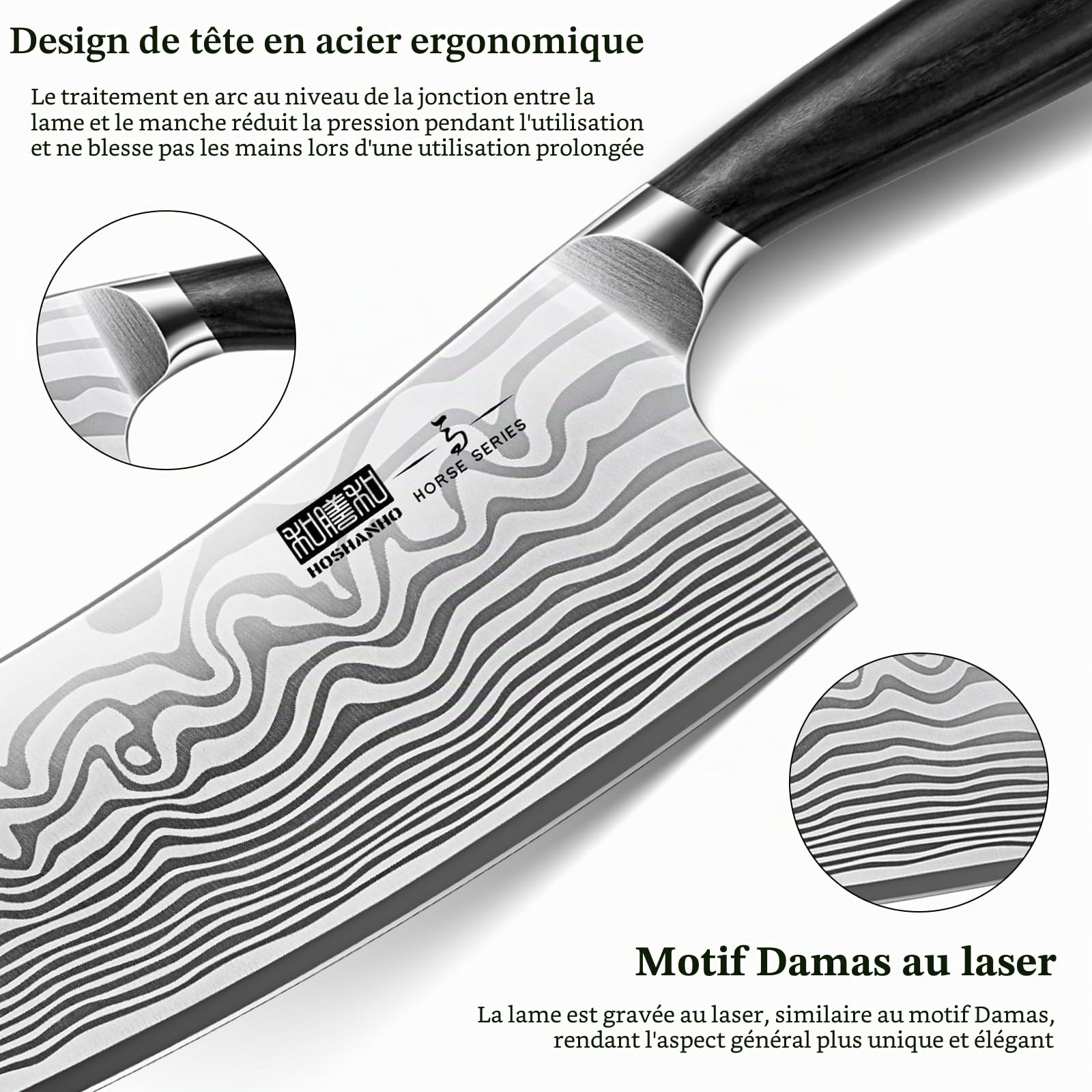 HOSHANHO Feuille de Boucher de 18 cm, Couperet de Cuisine Ultra Tranchant en Acier à Poudre à Haute Teneur en Carbone, Couteau de Cuisine Professionnel de Boucher