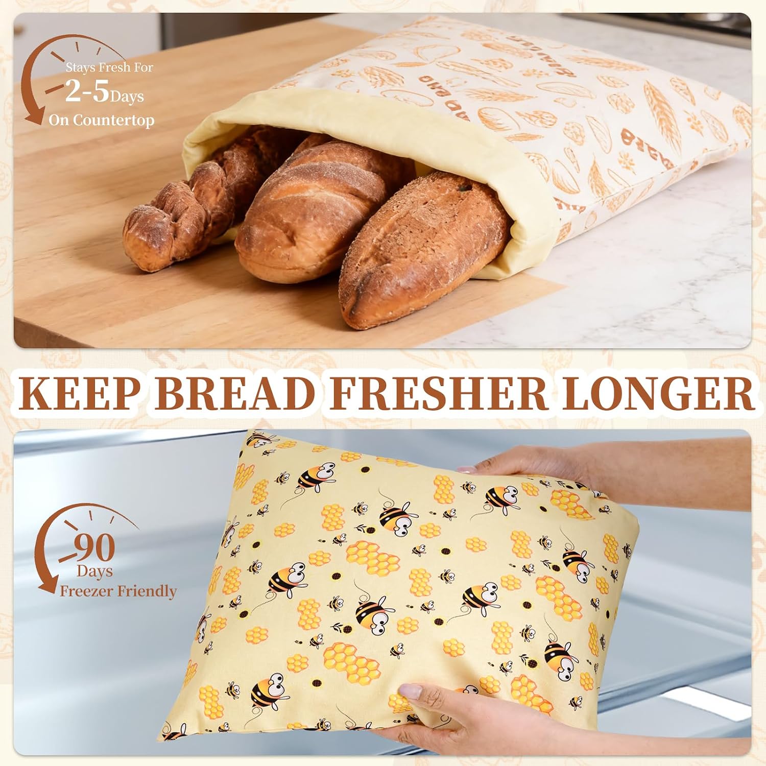 Beeswax Bread Bag, 2 Pack Reusable Bread Storage Bags for Homemade Bread,Sourdough Bread Bags Organic Cotton Beeswax Sourdough Bags Keep Fresh Easy Clean image 4
