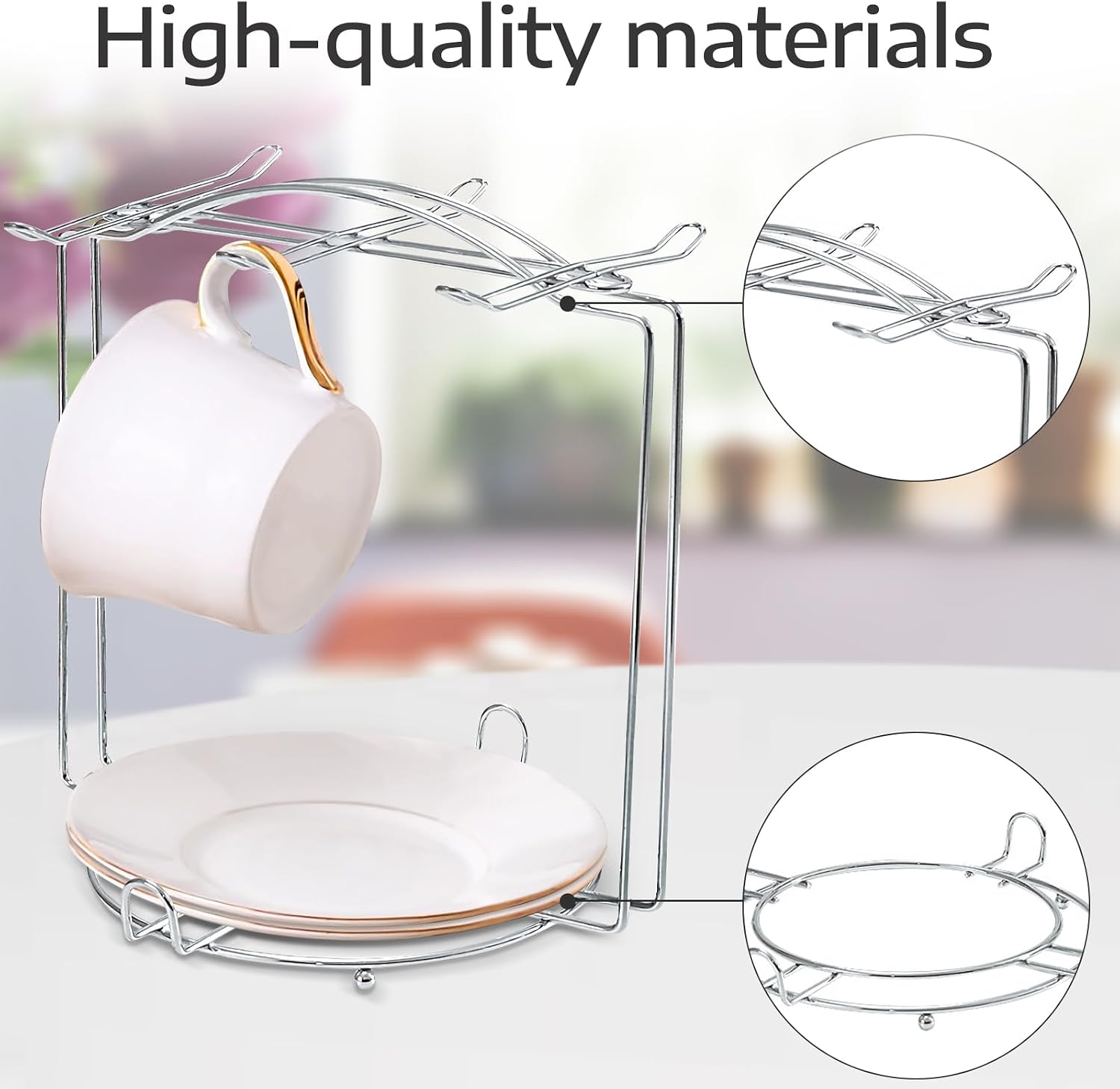 Tea Cups and Saucers Holder,Metal Tea Cups Coffee Cups Rack